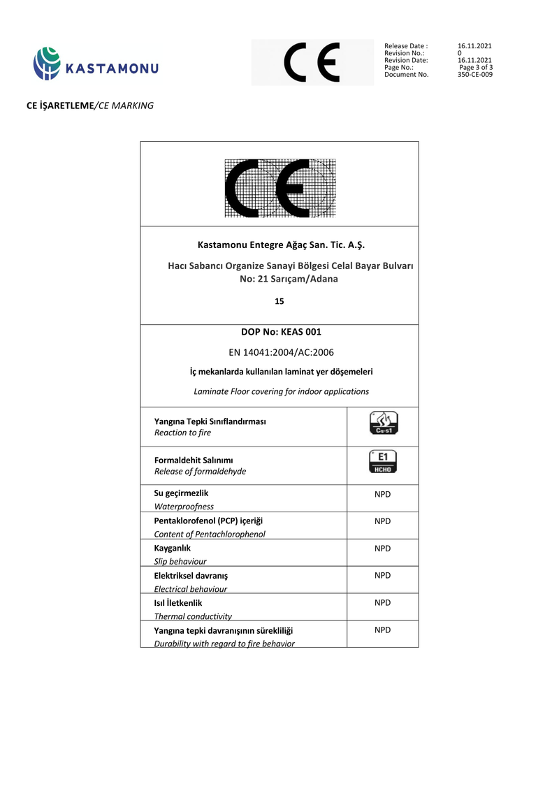 Balıkesir – DoP KEAS-001 (350-CE-023)